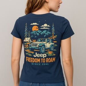 Jeep Womens Small Navy Graphic V-Neck Tee Freedom to Roam – Paint Spot